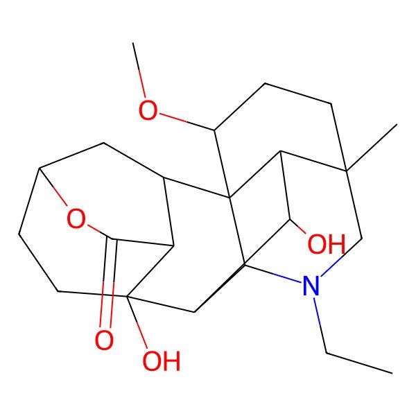 2D Structure of (3R,6S,6aS,7R,7aS,10S,12aS,13R,13aR,14S,15R)-1-Ethyltetradecahydro-12a,14-dihydroxy-6-methoxy-3-methyl-8H-13,3,6a-ethanylylidene-7,10-methanooxepino(3,4-i)-1-benzazocin-8-one