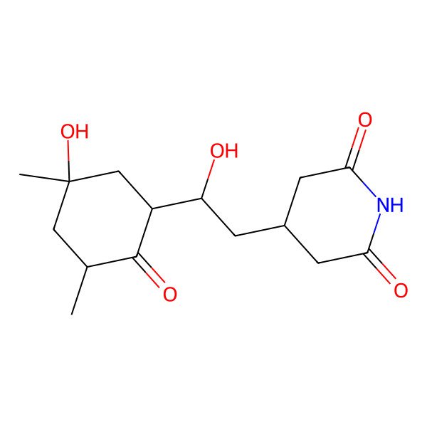 2D Structure of 4-[(2R)-2-hydroxy-2-[(1S,3S,5R)-5-hydroxy-3,5-dimethyl-2-oxocyclohexyl]ethyl]piperidine-2,6-dione