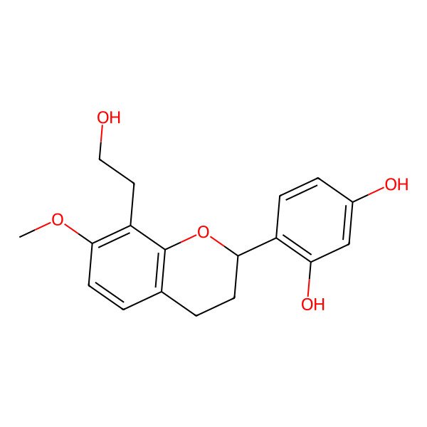 2D Structure of 4-[(2R)-8-(2-hydroxyethyl)-7-methoxy-3,4-dihydro-2H-chromen-2-yl]benzene-1,3-diol