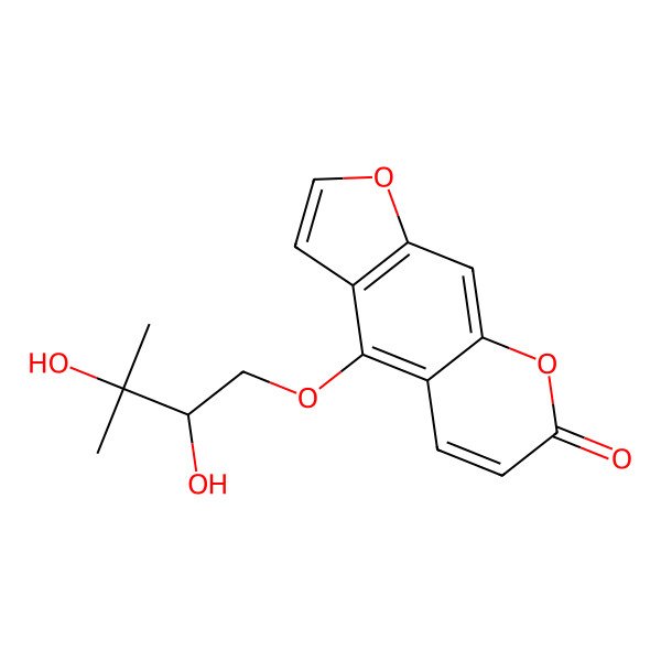 2D Structure of 4-((2S)-2,3-dihydroxy-3-methylbutoxy)furo(3,2-g)chromen-7-one
