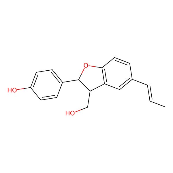 2D Structure of 4-[(2S,3R)-3-(hydroxymethyl)-5-[(E)-prop-1-enyl]-2,3-dihydro-1-benzofuran-2-yl]phenol