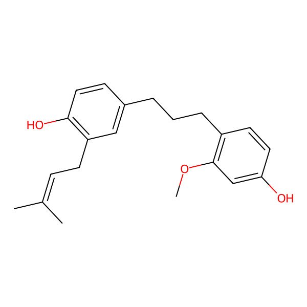 2D Structure of 4-(3-(4-Hydroxy-2-methoxyphenyl)propyl)-2-(3-methylbut-2-en-1-yl)phenol