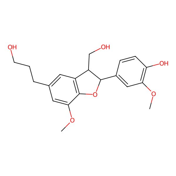 2D Structure of 4-[3-(Hydroxymethyl)-5-(3-hydroxypropyl)-7-methoxy-2,3-dihydrobenzofuran-2-yl]-2-methoxy-phenol