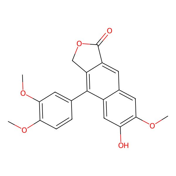 2D Structure of 9-(3,4-dimethoxyphenyl)-7-hydroxy-6-methoxy-1H-benzo[f][2]benzofuran-3-one