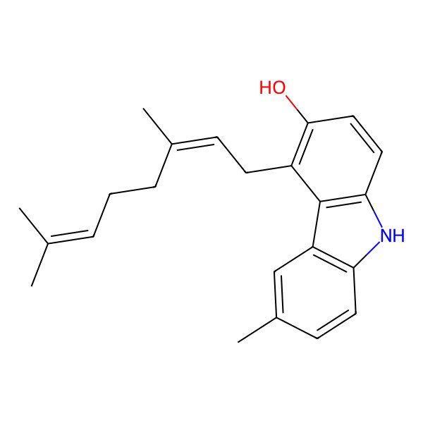 2D Structure of 4-(3,7-Dimethyl-2,6-octadienyl)-3-hydroxy-6-methyl-9H-carbazole