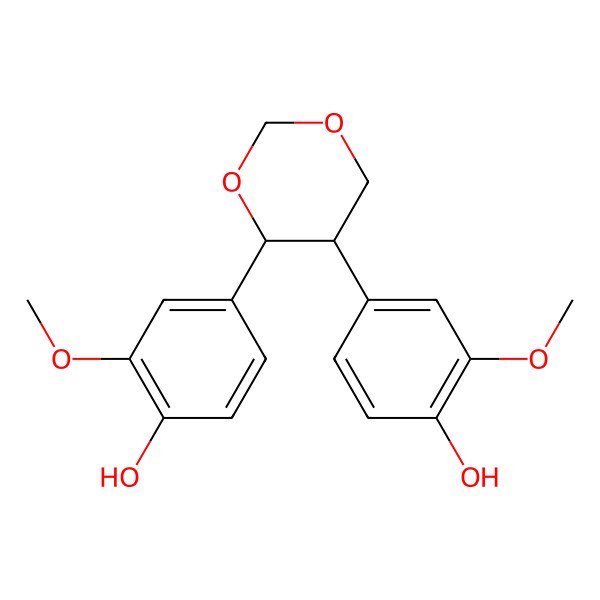 2D Structure of 4-[(4S,5S)-4-(4-hydroxy-3-methoxyphenyl)-1,3-dioxan-5-yl]-2-methoxyphenol