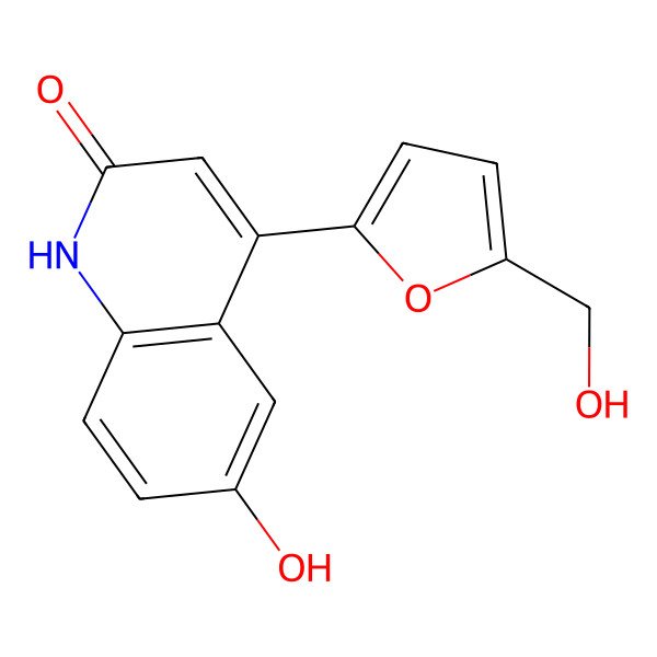 2D Structure of 6-hydroxy-4-[5-(hydroxymethyl)furan-2-yl]-1H-quinolin-2-one