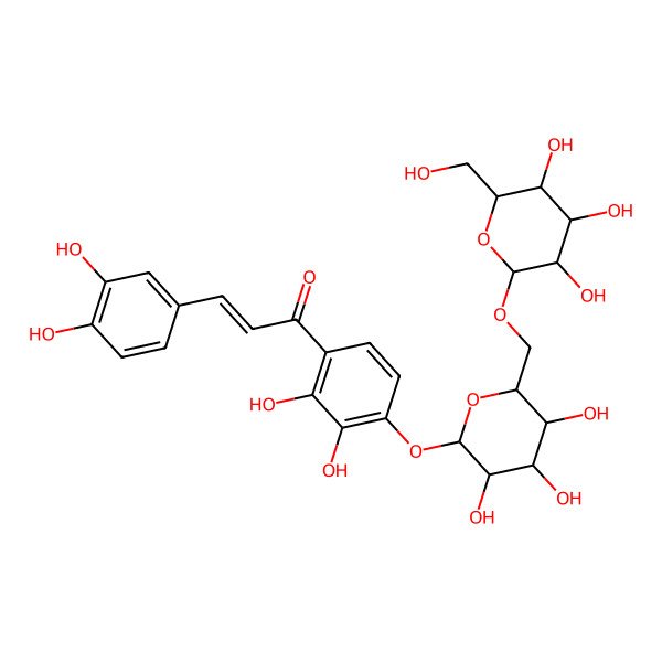 2D Structure of 4'-[(6-O-beta-D-Glucopyranosyl-beta-D-glucopyranosyl)oxy]-2',3,3',4-tetrahydroxychalcone