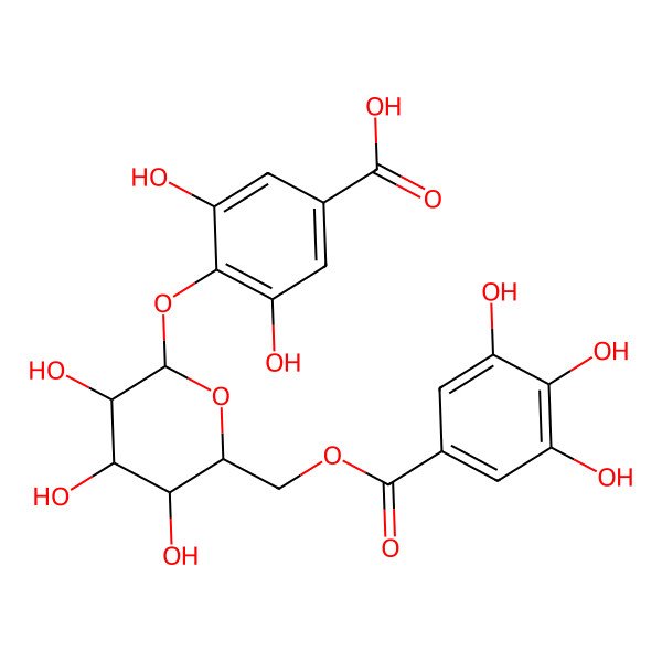 2D Structure of 4-[(6-O-Galloyl-beta-D-glucopyranosyl)oxy]-4-deoxygallic acid