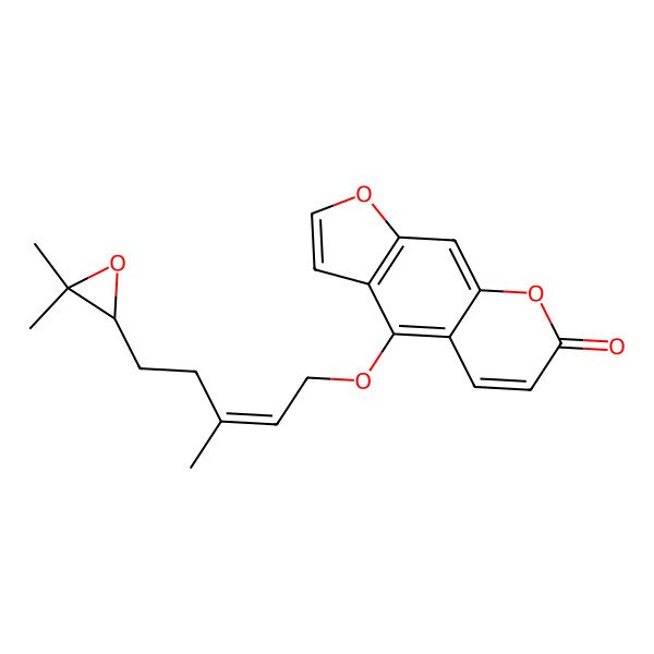 2D Structure of 4-[[(6R)-3,7-Dimethyl-6,7-epoxy-2-octene-1-yl]oxy]-7H-furo[3,2-g][1]benzopyran-7-one
