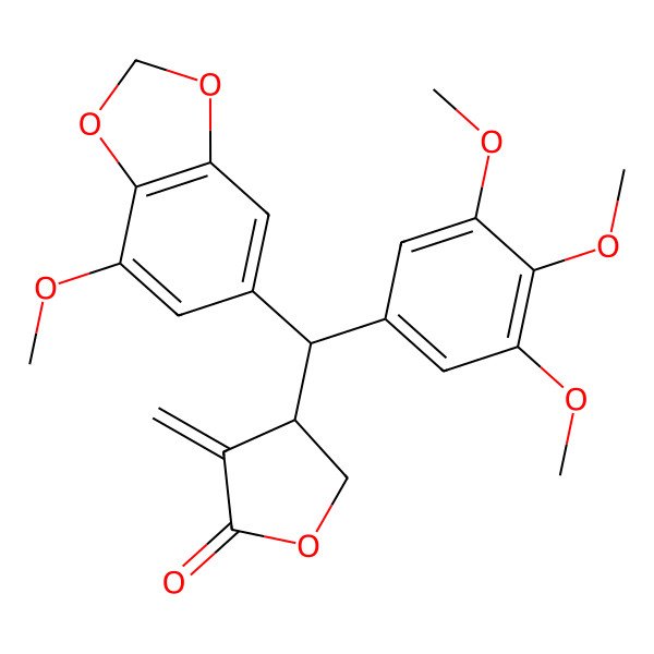 2D Structure of 4-[(7-Methoxy-1,3-benzodioxol-5-yl)-(3,4,5-trimethoxyphenyl)methyl]-3-methylideneoxolan-2-one