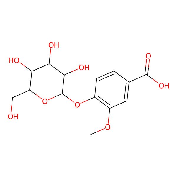 2D Structure of 4-(beta-D-Glucopyranosyloxy)-3-methoxybenzoic acid