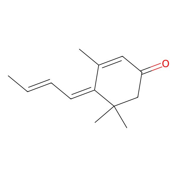 2D Structure of 4-(But-2-en-1-ylidene)-3,5,5-trimethylcyclohex-2-enone 2D Structure of 4-(But-2-en-1-ylidene)-3,5,5-trimethylcyclohex-2-enone