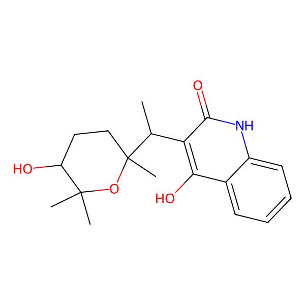 2D Structure of 4-hydroxy-3-[(1R)-1-[(2S,5R)-5-hydroxy-2,6,6-trimethyloxan-2-yl]ethyl]-1H-quinolin-2-one