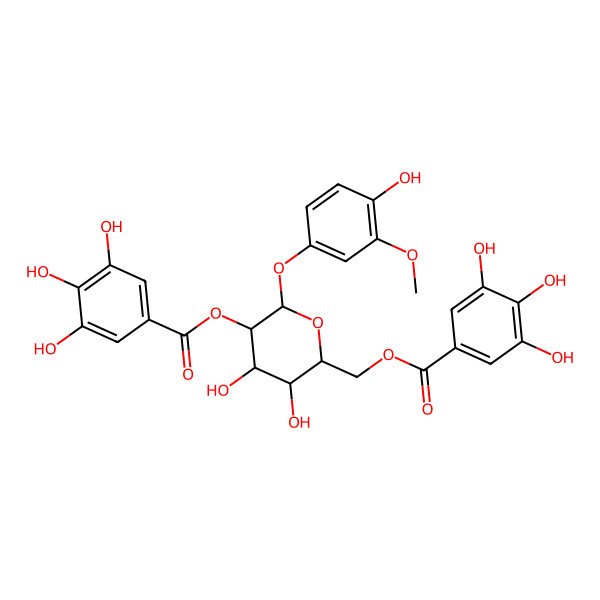 2D Structure of 4-Hydroxy-3-methoxyphenyl 2-O,6-O-bis(3,4,5-trihydroxybenzoyl)-beta-D-glucopyranoside