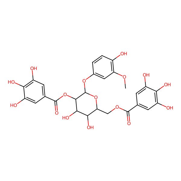 2D Structure of 4-Hydroxy-3-methoxyphenyl 2-O,6-O-bis(3,4,5-trihydroxybenzoyl)-beta-D-glucopyranoside 2D Structure of 4-Hydroxy-3-methoxyphenyl 2-O,6-O-bis(3,4,5-trihydroxybenzoyl)-beta-D-glucopyranoside