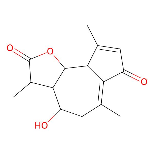 2D Structure of 4-Hydroxy-3,6,9-trimethyl-3,3a,4,5,9a,9b-hexahydroazuleno[4,5-b]furan-2,7-dione