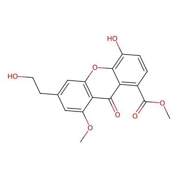 2D Structure of Methyl 4-hydroxy-6-(2-hydroxyethyl)-8-methoxy-9-oxoxanthene-1-carboxylate