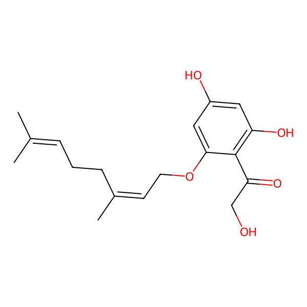 2D Structure of 4-(Hydroxyacetyl)-5-[[(2E)-3,7-dimethyl-2,6-octadienyl]oxy]benzene-1,3-diol