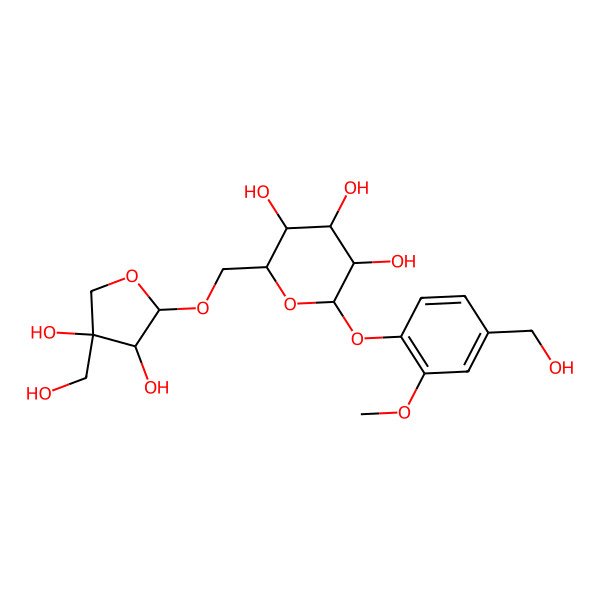 2D Structure of 4-hydroxymethyl-2-methoxyphenyl-1-O-beta-D-apiofuranosyl-(1->6)-O-beta-D-glucopyranoside