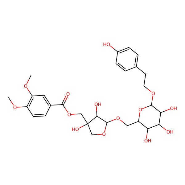 2D Structure of [(3S,4R,5R)-3,4-dihydroxy-5-[[(2R,3S,4S,5R,6R)-3,4,5-trihydroxy-6-[2-(4-hydroxyphenyl)ethoxy]oxan-2-yl]methoxy]oxolan-3-yl]methyl 3,4-dimethoxybenzoate
