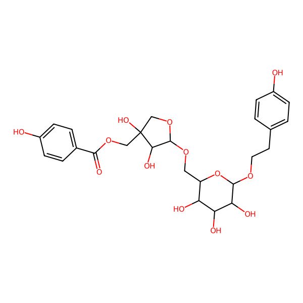 2D Structure of 4-Hydroxyphenethyl 6-O-[5-O-(4-hydroxybenzoyl)-D-apio-beta-D-furanosyl]-beta-D-glucopyranoside