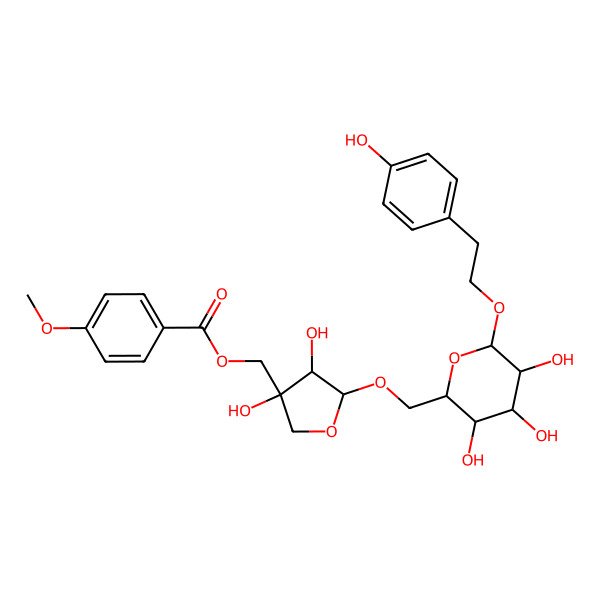 2D Structure of [(3S,4R,5R)-3,4-dihydroxy-5-[[(2R,3S,4S,5R,6R)-3,4,5-trihydroxy-6-[2-(4-hydroxyphenyl)ethoxy]oxan-2-yl]methoxy]oxolan-3-yl]methyl 4-methoxybenzoate
