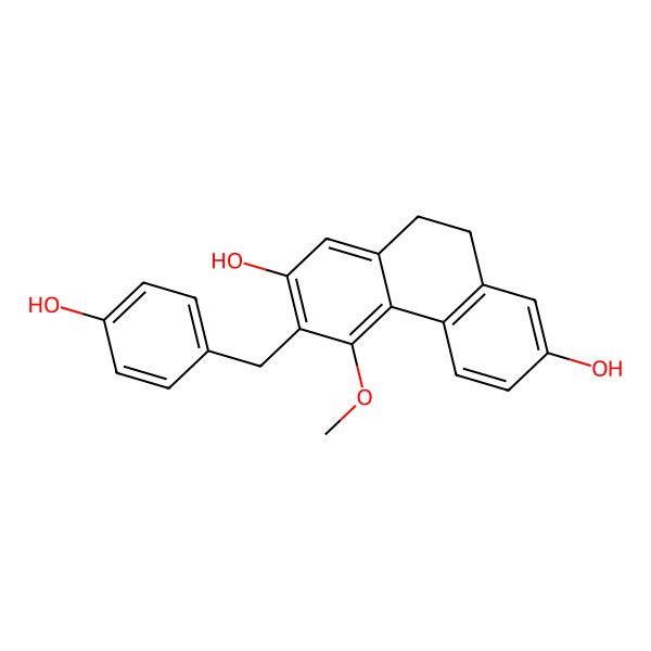 2D Structure of 4-Methoxy-3-(4-hydroxybenzyl)-9,10-dihydrophenanthrene-2,7-diol