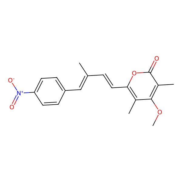 2D Structure of 4-methoxy-3,5-dimethyl-6-[(1E,3E)-3-methyl-4-(4-nitrophenyl)buta-1,3-dienyl]pyran-2-one