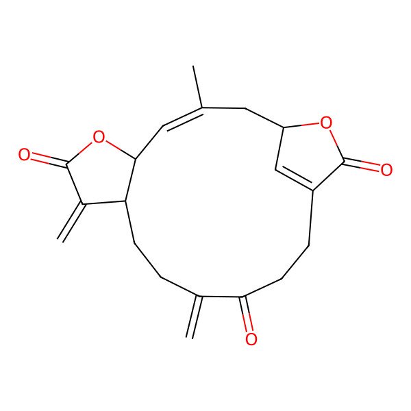2D Structure of (1S,3E,5R,9S)-3-methyl-8,12-dimethylidene-6,18-dioxatricyclo[14.2.1.05,9]nonadeca-3,16(19)-diene-7,13,17-trione