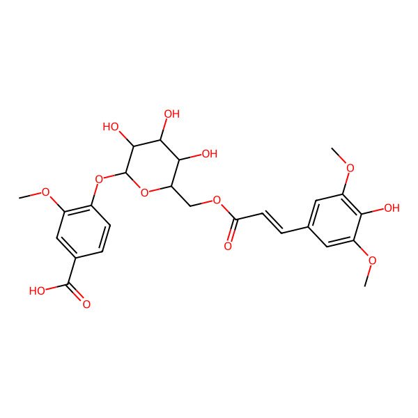 2D Structure of 3-methoxy-4-[(2S,3R,4S,5S,6R)-3,4,5-trihydroxy-6-[[(E)-3-(4-hydroxy-3,5-dimethoxyphenyl)prop-2-enoyl]oxymethyl]oxan-2-yl]oxybenzoic acid
