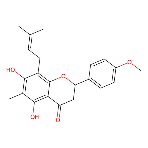 2D Structure of (2S)-5,7-dihydroxy-2-(4-methoxyphenyl)-6-methyl-8-(3-methylbut-2-enyl)-2,3-dihydrochromen-4-one