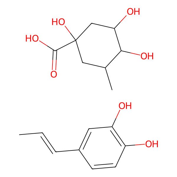 2D Structure of 4-Prop-1-enylbenzene-1,2-diol; 1,3,4-trihydroxy-5-methyl-1-cyclohexanecarboxylic acid