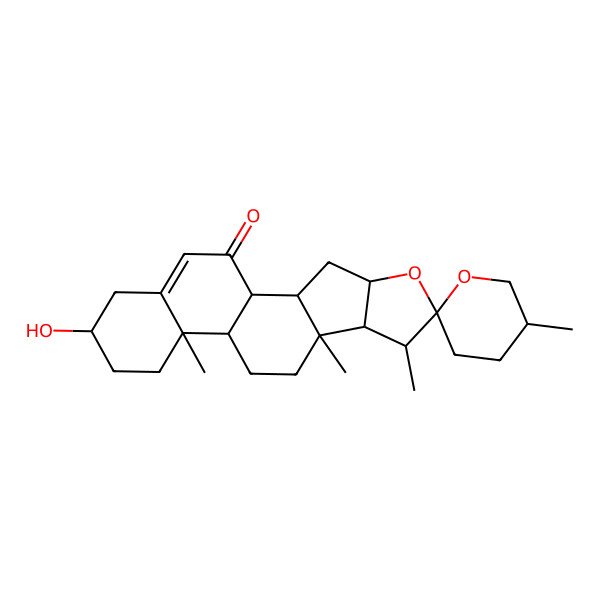 2D Structure of (1S,2S,4S,5'R,6R,7S,8R,9S,12S,13R,16S)-16-hydroxy-5',7,9,13-tetramethylspiro[5-oxapentacyclo[10.8.0.02,9.04,8.013,18]icos-18-ene-6,2'-oxane]-20-one