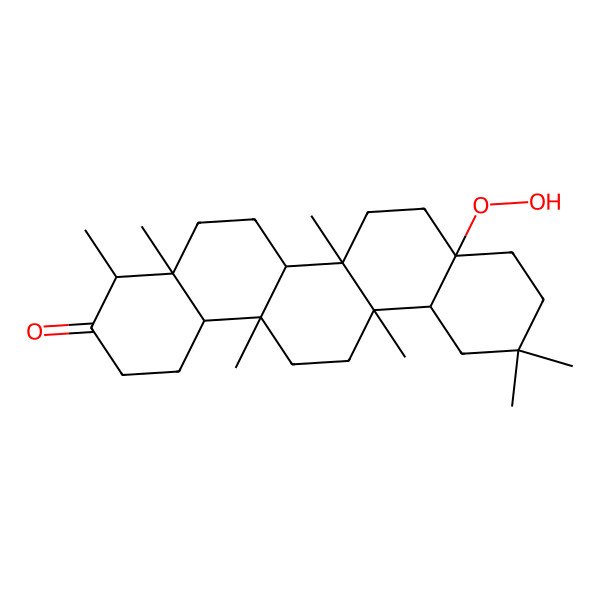 2D Structure of (4R,4aS,6aS,6aS,6bR,8aS,12aS,14aS,14bS)-8a-hydroperoxy-4,4a,6a,6b,11,11,14a-heptamethyl-2,4,5,6,6a,7,8,9,10,12,12a,13,14,14b-tetradecahydro-1H-picen-3-one 2D Structure of (4R,4aS,6aS,6aS,6bR,8aS,12aS,14aS,14bS)-8a-hydroperoxy-4,4a,6a,6b,11,11,14a-heptamethyl-2,4,5,6,6a,7,8,9,10,12,12a,13,14,14b-tetradecahydro-1H-picen-3-one