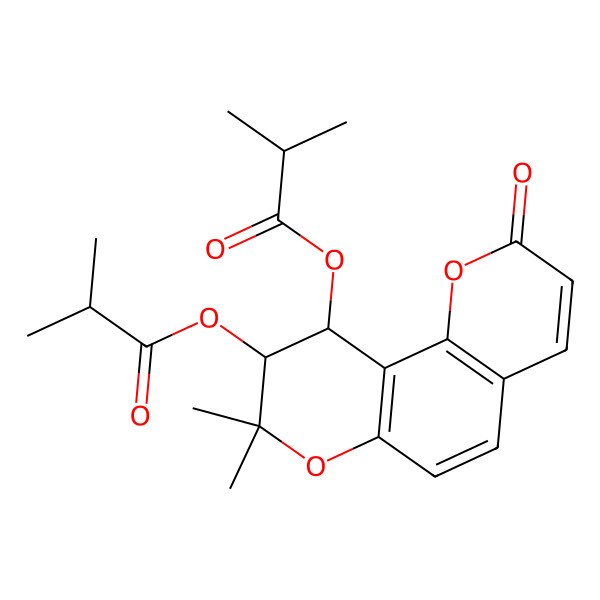 2D Structure of [(9S,10S)-8,8-dimethyl-9-(2-methylpropanoyloxy)-2-oxo-9,10-dihydropyrano[2,3-f]chromen-10-yl] 2-methylpropanoate
