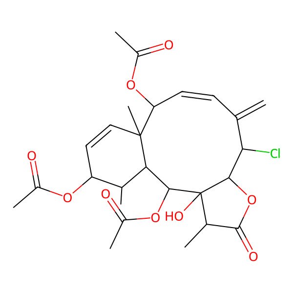 2D Structure of [(1S,2S,3R,4R,7R,8S,10Z,12S,13S,16R,17R)-2,12-diacetyloxy-8-chloro-3-hydroxy-4,13,17-trimethyl-9-methylidene-5-oxo-6-oxatricyclo[11.4.0.03,7]heptadeca-10,14-dien-16-yl] acetate