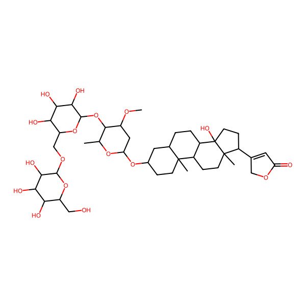 2D Structure of 3beta-[[4-O-(6-O-beta-D-Glucopyranosyl-beta-D-glucopyranosyl)-2,6-dideoxy-3-O-methyl-beta-D-galactopyranosyl]oxy]-14-hydroxy-5beta,14beta-card-20(22)-enolide