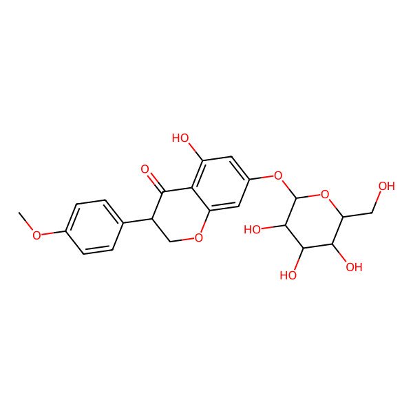 2D Structure of 5-hydroxy-3-(4-methoxyphenyl)-7-[(2S,3R,4S,5S,6R)-3,4,5-trihydroxy-6-(hydroxymethyl)oxan-2-yl]oxy-2,3-dihydrochromen-4-one