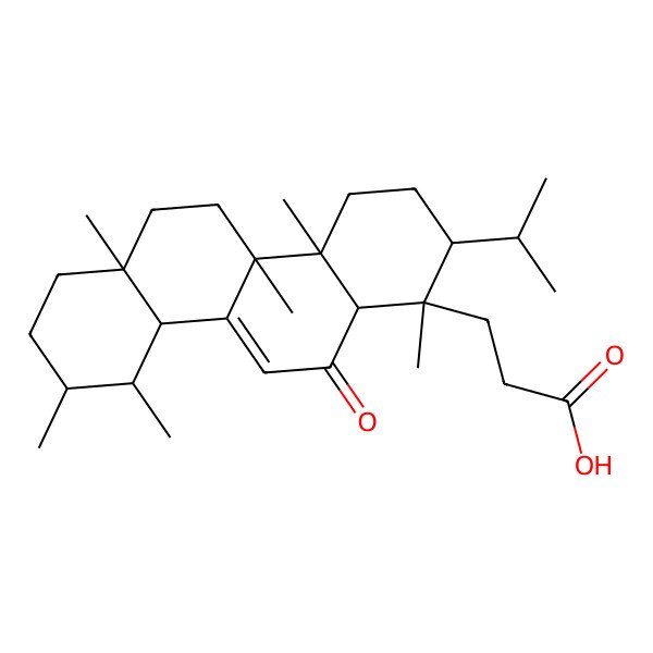 2D Structure of 3-[(1S,2S,4aR,4bS,6aR,9R,10S,10aR,12aR)-1,4a,4b,6a,9,10-hexamethyl-12-oxo-2-propan-2-yl-3,4,5,6,7,8,9,10,10a,12a-decahydro-2H-chrysen-1-yl]propanoic acid