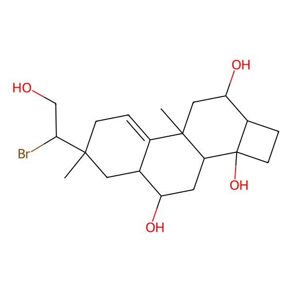 2D Structure of (2aS,betaR)-6,8bbeta-Dimethyl-2abeta,4beta,10beta-trihydroxy-1,2,2a,2balpha,3,4,4abeta,5,6,7,8b,9,10,10abeta-tetradecahydro-beta-bromocyclobuta[a]phenanthrene-6beta-ethanol