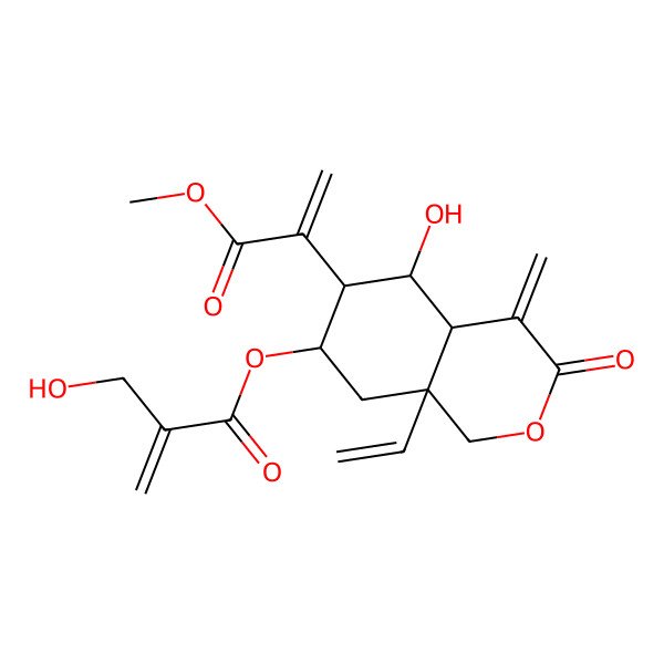 2D Structure of (4aR)-3,4,4abeta,5,6,7,8,8a-Octahydro-8abeta-vinyl-5beta-hydroxy-7beta-[(2-hydroxymethyl-1-oxo-2-propenyl)oxy]-alpha,4-bis(methylene)-3-oxo-1H-2-benzopyran-6alpha-acetic acid methyl ester