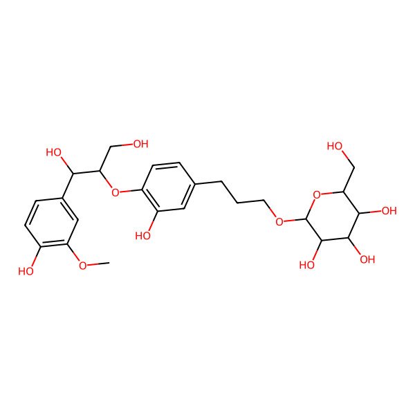 2D Structure of (2R,3R,4S,5S,6R)-2-[3-[4-[(1R,2S)-1,3-dihydroxy-1-(4-hydroxy-3-methoxyphenyl)propan-2-yl]oxy-3-hydroxyphenyl]propoxy]-6-(hydroxymethyl)oxane-3,4,5-triol