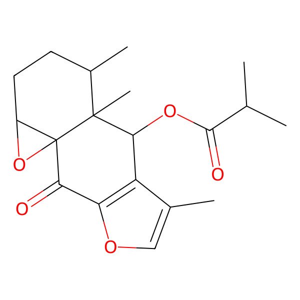2D Structure of (1aR,4S,4aS,5S,9aS)-4,4a,6-Trimethyl-9-oxo-2,3,4,4a,5,9-hexahydro-1aH-oxireno[8,8a]naphtho[2,3-b]furan-5-yl 2-methylpropanoate