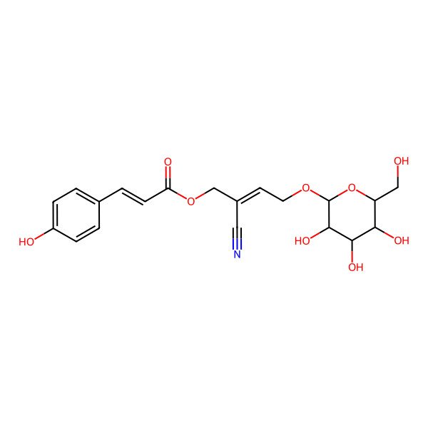 2D Structure of [(E)-2-cyano-4-[(2R,3R,4S,5S,6R)-3,4,5-trihydroxy-6-(hydroxymethyl)oxan-2-yl]oxybut-2-enyl] (E)-3-(4-hydroxyphenyl)prop-2-enoate