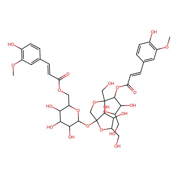 2D Structure of [(2R,3S,4S,5R,6R)-6-[(2S,3S,4S,5R)-3,4-dihydroxy-2-[[(2R,3S,4R,5R)-4-hydroxy-3-[(E)-3-(4-hydroxy-3-methoxyphenyl)prop-2-enoyl]oxy-2,5-bis(hydroxymethyl)oxolan-2-yl]oxymethyl]-5-(hydroxymethyl)oxolan-2-yl]oxy-3,4,5-trihydroxyoxan-2-yl]methyl (E)-3-(4-hydroxy-3-methoxyphenyl)prop-2-enoate