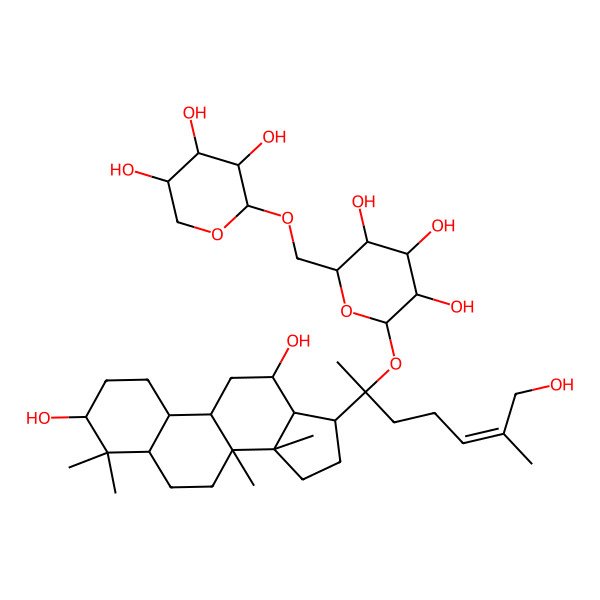 2D Structure of (2S,3R,4S,5S,6R)-2-[(E)-2-(3,12-dihydroxy-4,4,8,14-tetramethyl-1,2,3,5,6,7,9,10,11,12,13,15,16,17-tetradecahydrocyclopenta[a]phenanthren-17-yl)-7-hydroxy-6-methylhept-5-en-2-yl]oxy-6-[[(2R,3R,4S,5R)-3,4,5-trihydroxyoxan-2-yl]oxymethyl]oxane-3,4,5-triol