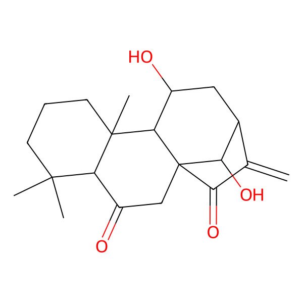 2D Structure of (1S,4R,9S,10S,11S,13S,16R)-11,16-dihydroxy-5,5,9-trimethyl-14-methylidenetetracyclo[11.2.1.01,10.04,9]hexadecane-3,15-dione