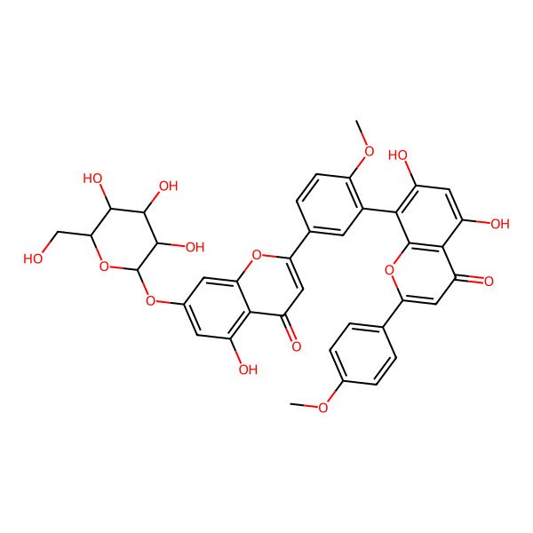 2D Structure of 4',4'''-Dimethoxy-5,5'',7-trihydroxy-7''-(beta-D-glucopyranosyloxy)-8,3'''-biflavone