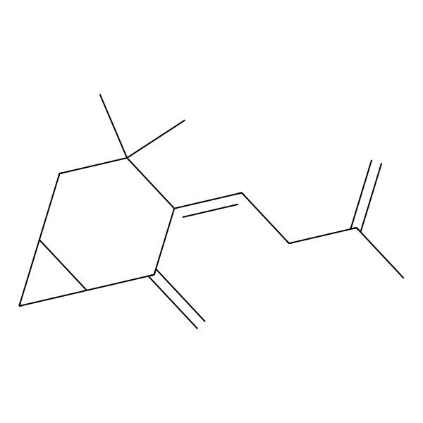 2D Structure of 4,4-Dimethyl-3-(3-methylbut-3-enylidene)-2-methylenebicyclo[4.1.0]heptane